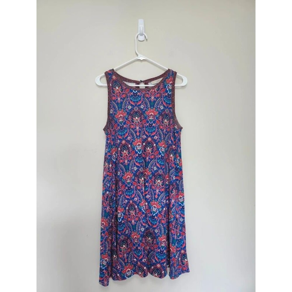 Loft Sleeveless Paisley Shift Dress Red Blue Women's Medium